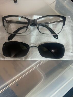 Christian Dior Black Cat-Eye Glasses with Magnetic Clip-On Sunglasses